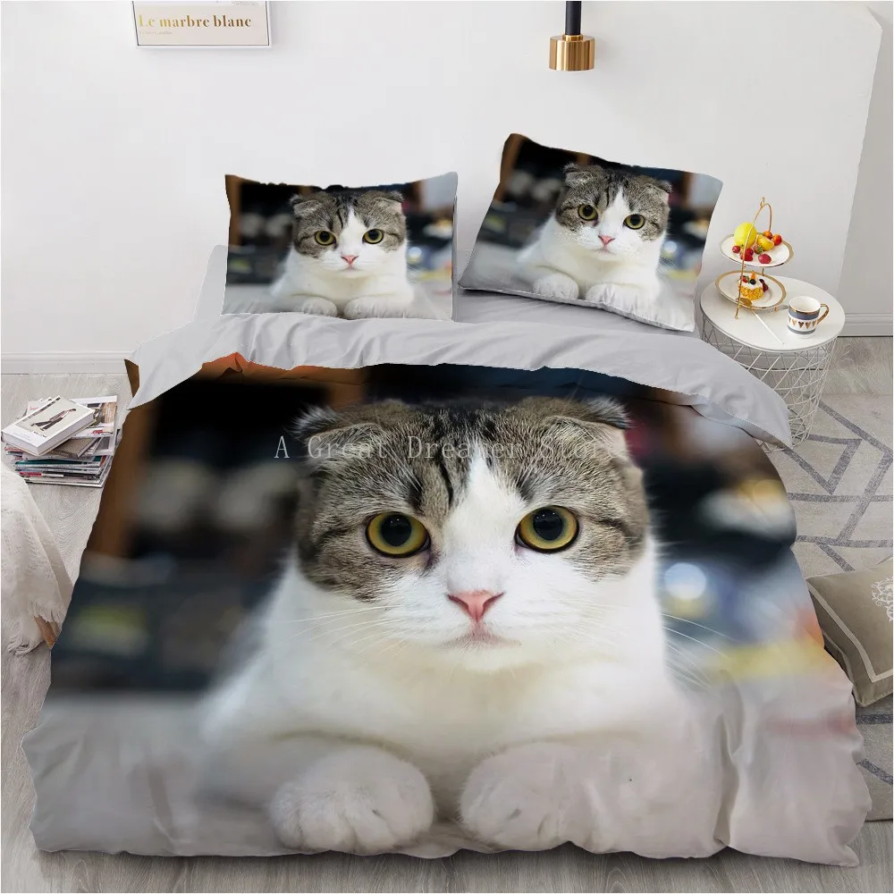 

Cute Bedding Set Animal Cat Duvet Cover Bedding Cover 2/3pcs Printing Comforter Cover Pillowcas Adult Kid Size Bedroom Decor
