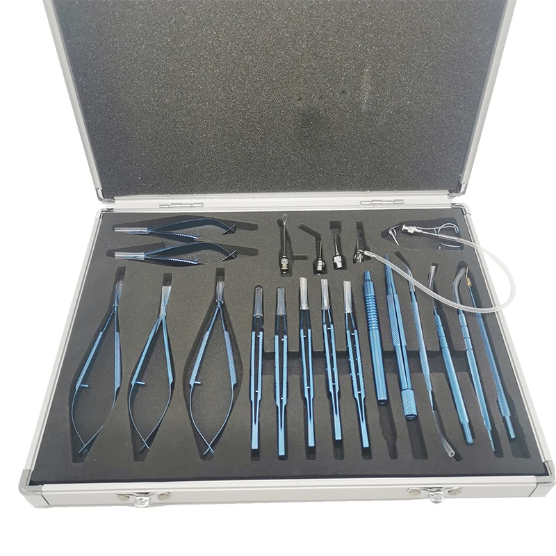 21PCS Titanium Alloy/Stainless steel Cataract Eye Ophthalmic Set Instrument Eye Micro Tweezers Scissors Needle Holder Set Tools