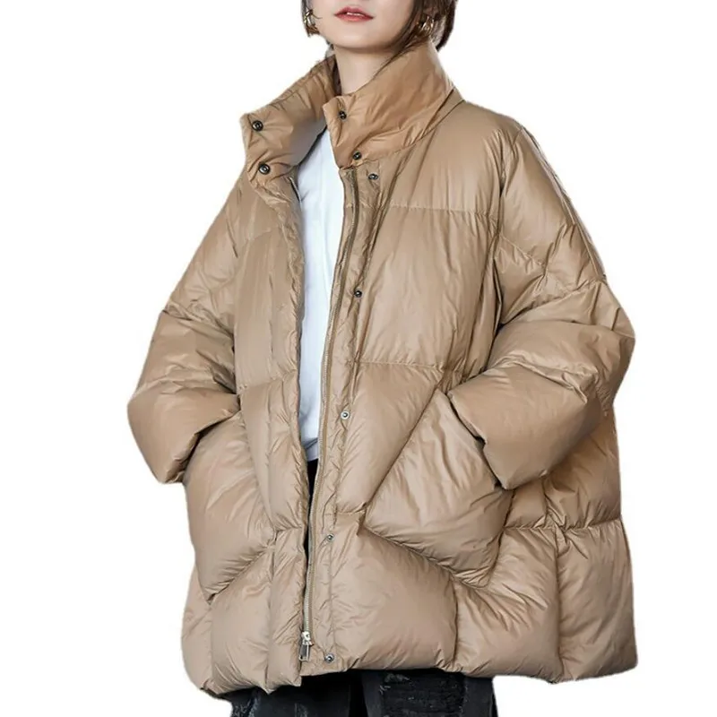 

Women New Winter Casual White Duck Down Coats Female Stand Collar Loose ThickenWarm Down Jackets Snow Outerwear s1852