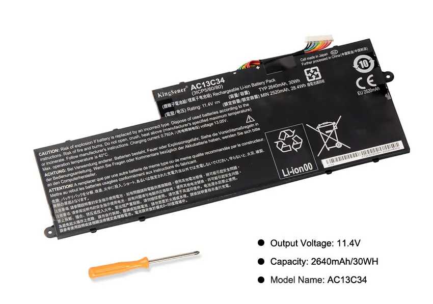 KingSener AC13C34 ноутбук Батарея для acer Aspire V5-122P V5-132 E3-111 E3-112 ES1-111M MS237 KT.00303.005 11,4 V 2640 мА-ч/30WH