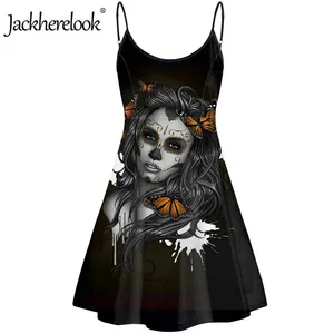 jackherelook hot black party dress for teen girls gothic skull butterfly brand design summer sleeveless knee length slip dresses free global shipping