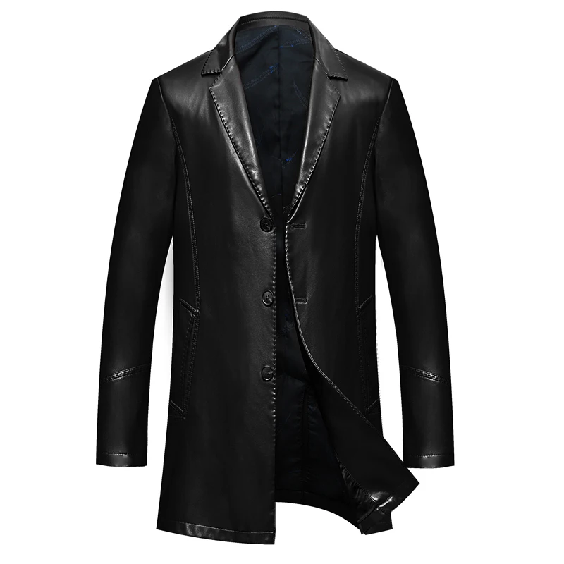 Мужская осенне-зимняя кожаная куртка с лацканами размеры до 3XL |