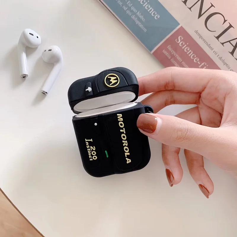 3D Silicone Old School Black Classic Beeper Wireless Bluetooth Earphone Airpods12 3 Charging Box Case Buy One Get Anti-lost Ring |
