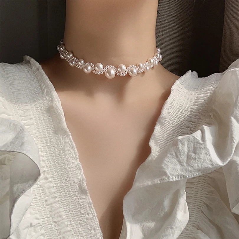 

Clavicle Chain Imitation Pearls Necklace Women Pendant Aesthetic Korean Fashion Female Popular Now New Vintage Classic Casual