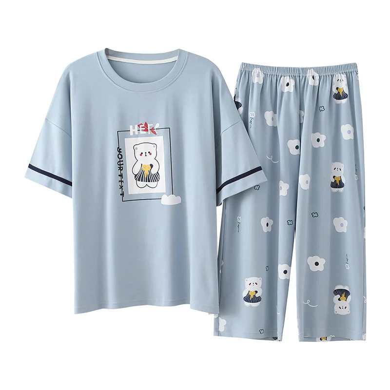 Летние пижамы из хлопка ночная рубашка для женщин одежда сна костюм детские пижамные комплекты с героями