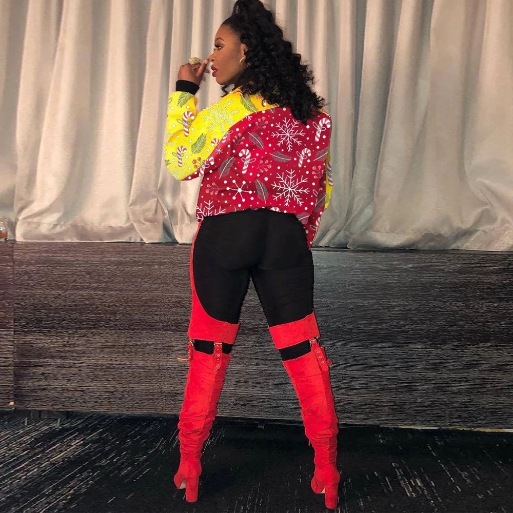 

2021 Winter New Christmas Women Fashion Casual Outerwear Personality Snowflake Print Color Block Coat Outdoor Sport Fitness Tops