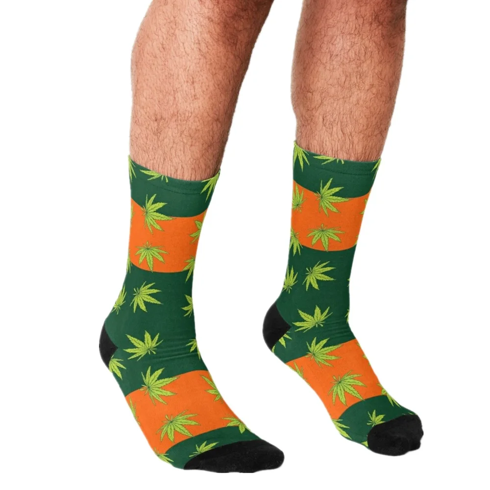 

2021 Men Socks harajuku Orange Pattern Printed personality Happy hip hop Novelty Skateboard Crew Casual Crazy Funny Socks