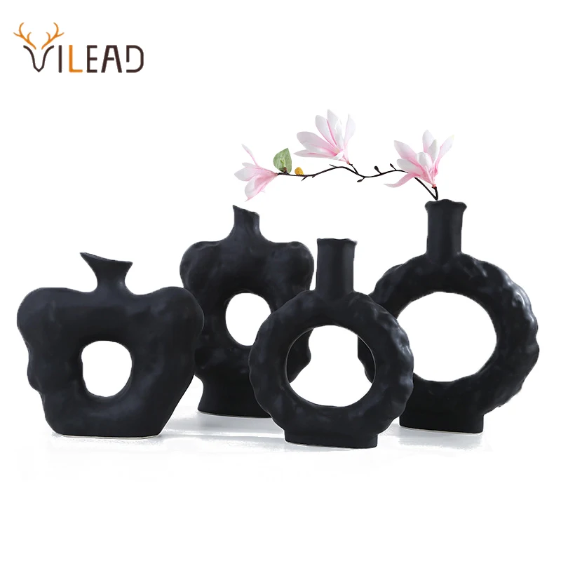 

NIFLHEIM Ceramic Donut Flower Vase Geometric Decorative Plant Pot for Home Decor Living Room Office and Dining Table Decoration