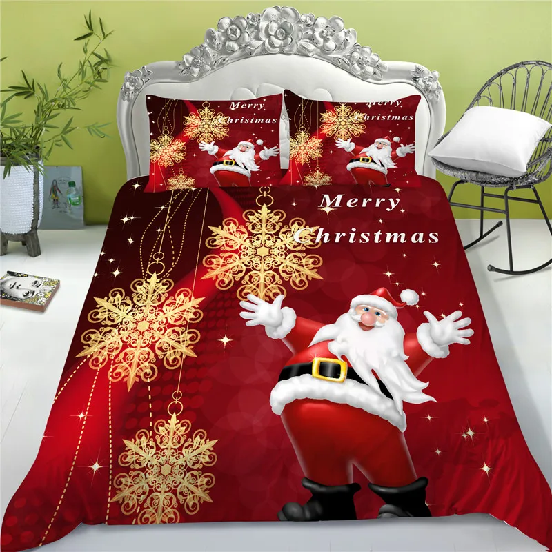 

Рождественский Комплект постельного белья с пододеяльником 3D, размер King/Queen, супер мягкие украшения для спальни на красном фоне для мальчик...