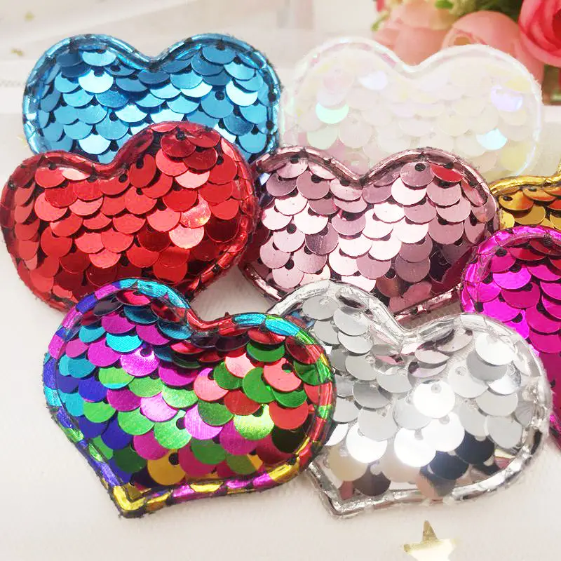 Цветной глиттер блестки рыбья чешуя мягкая ткань аппликация в виде сердца