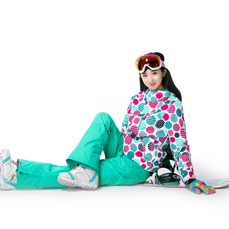 High White Dot Girl's Snow Jackets 10K Waterproof Women's Ice Suit Wear Ski Sets Snowboarding Clothing Coats + Strap Pant Female