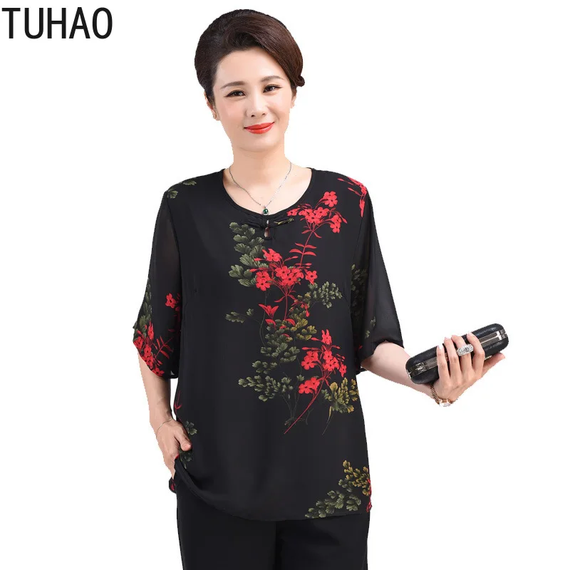 

TUHAO Mother Blusas Plus Size 9XL 8XL 7XL 6XL Blouse Shirt for Mom Summer Shirt Loose Middle-aged Short Sleeves Blouses WM04