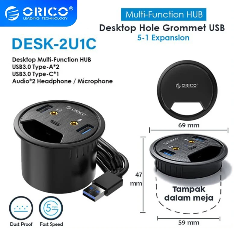 

ORICO Desktop Grommet USB 3.0 HUB With Headphone Microphone Port Type C Card Reader OTG Adapter Splitter For Laptop Accessories