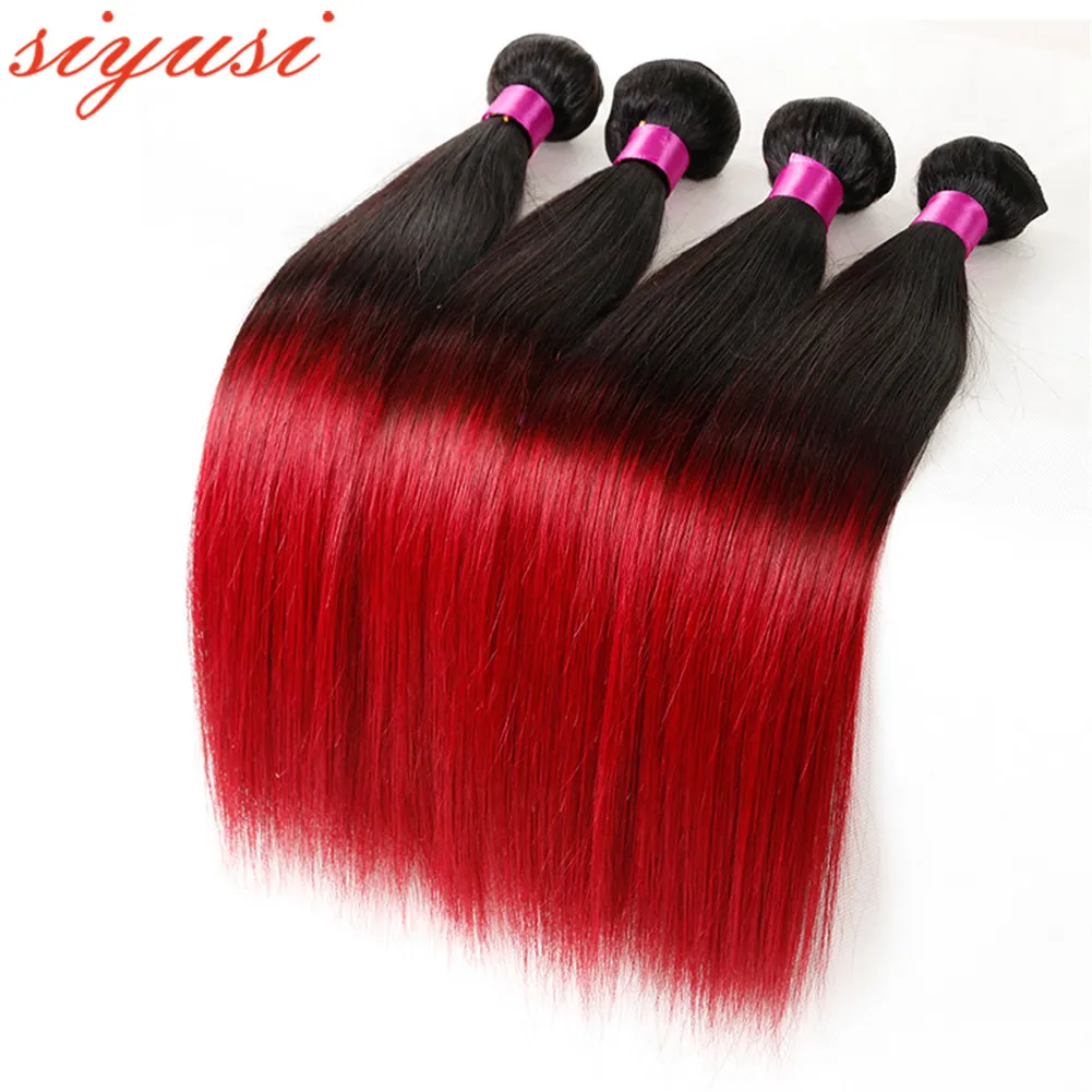 

SIYUSI Ombre Red Human Hair Extensions Peruvian Straight Human Hair Weave Bundles 1B/27 1B/30 1B/99j 1B/Burgundy 1B/4/27