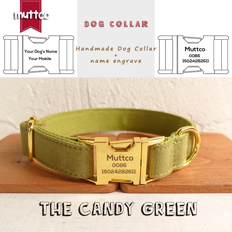 

Настраиваемый розничный ошейник MUTTCO для собак с самостоятельным дизайном, ошейник или поводок для собак ярко-зеленого цвета из сатина и ней...