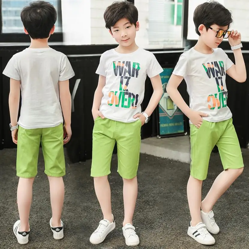 Летняя футболка и шорты для мальчиков 2 шт./компл. От 3 до 13 лет хлопок с коротким