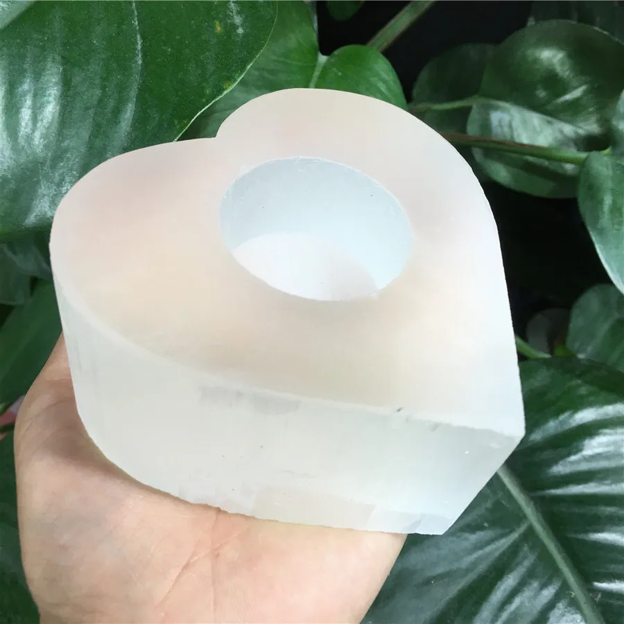 

Natural Selenite Heart Gypsum Stone Candle Lamp Quartz Crystals Reiki Healing Stone Home Decor Mineral Specimen
