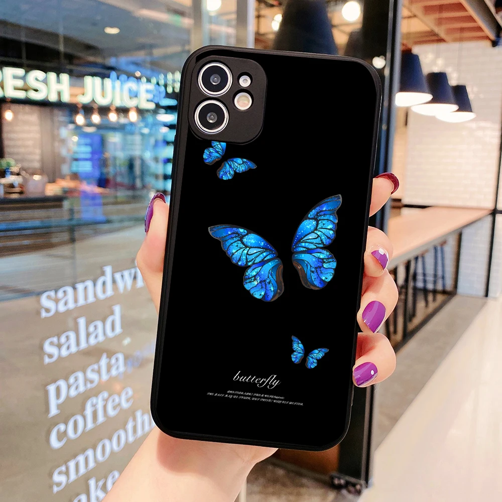 

PUNQZY Animal Blue Butterfly Case For Apple iPhone XR 12 PRO MAX 7 8 7PLUS 11 SE 2020 XR XS MAXSoft TPU Case Summer lovely Cover