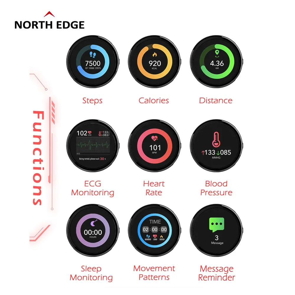 

NEW North Edge Keep E101 Smart Watch EGG & PPG Heart Rate Sleep Monitor Bluetooth IP67 Waterproof Apache Smartwatch L15 L16