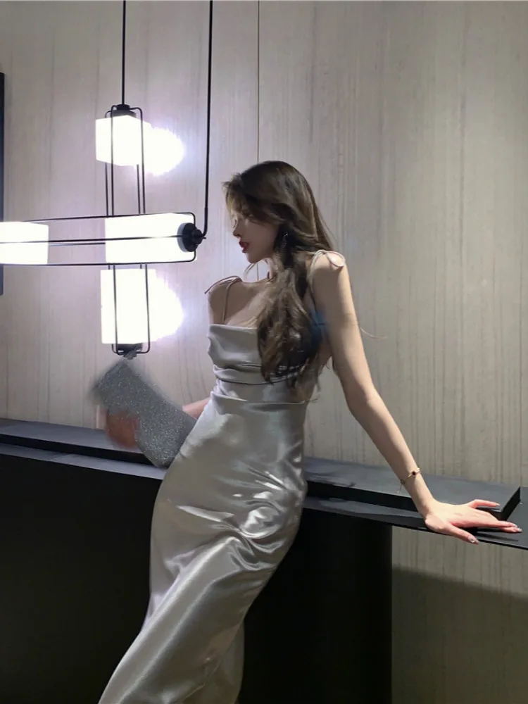 

Sannian женское платье 2021 новые летние пикантные завязки нерегулярные с лямкой на шее для женщин тонкие атласные платья для девушек на бал, бан...