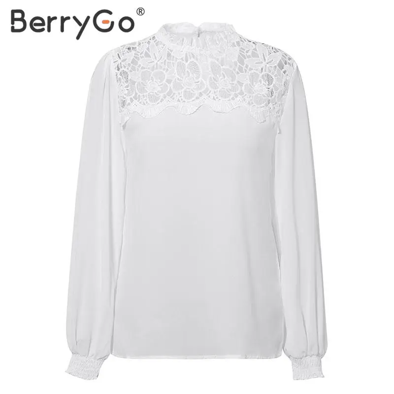 BerryGo элегантная кружевная шифоновая блузка с вышивкой Женская Повседневная