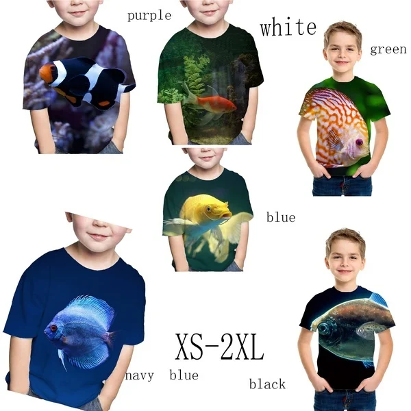 

Cute cool children's fish short sleeve T-shirt