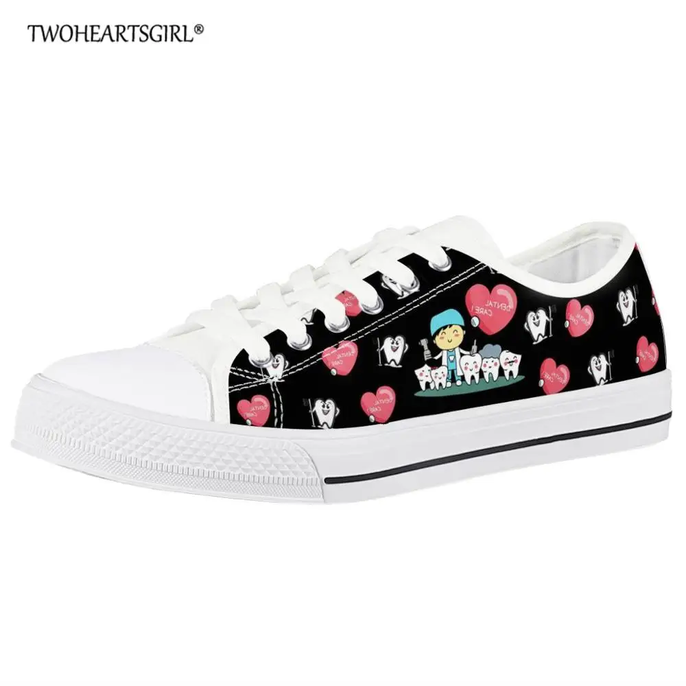 

Twoheartsgirl Nurse Dentist Print Woman Low Top Canvas Shoes Casual Ladies Vulcanized Shoes Breathable Lace up Flat Footwear
