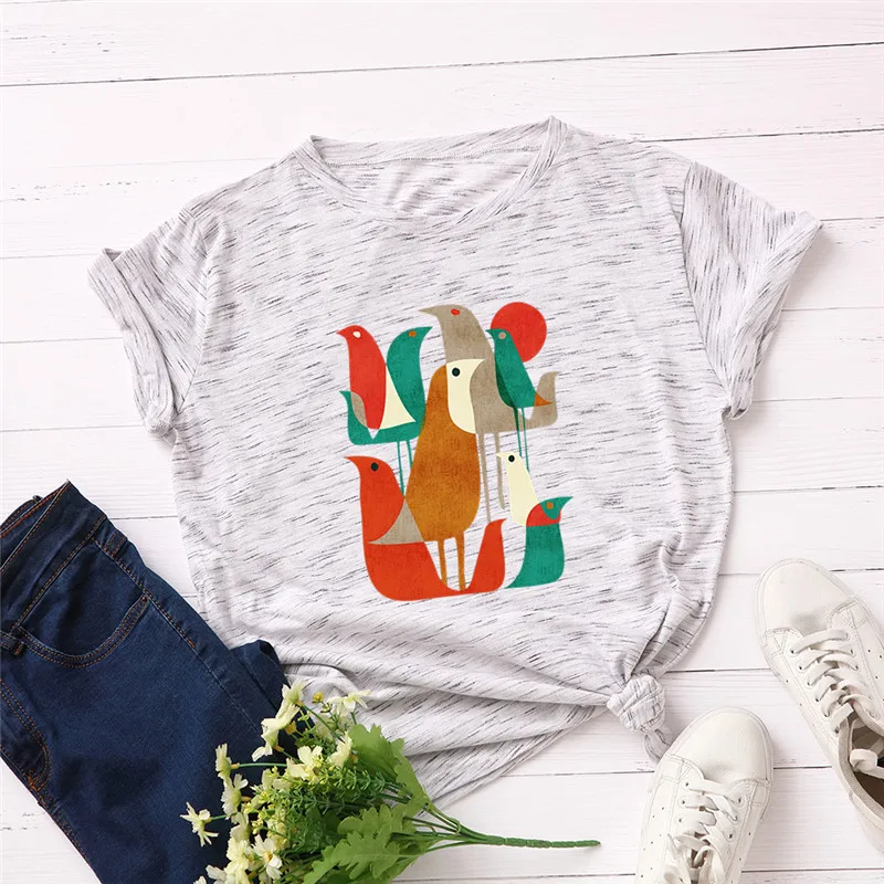 Женские рубашки яркая новинка футболка с принтом птиц женская летняя из 100%