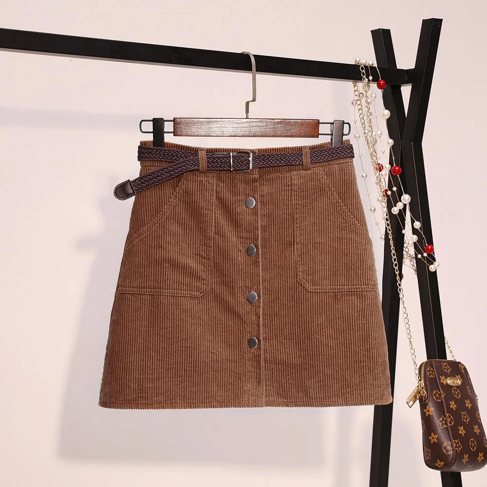 2019 Новинка Зима Осень Вельветовая юбка для женщин Мода Высокая талия женские