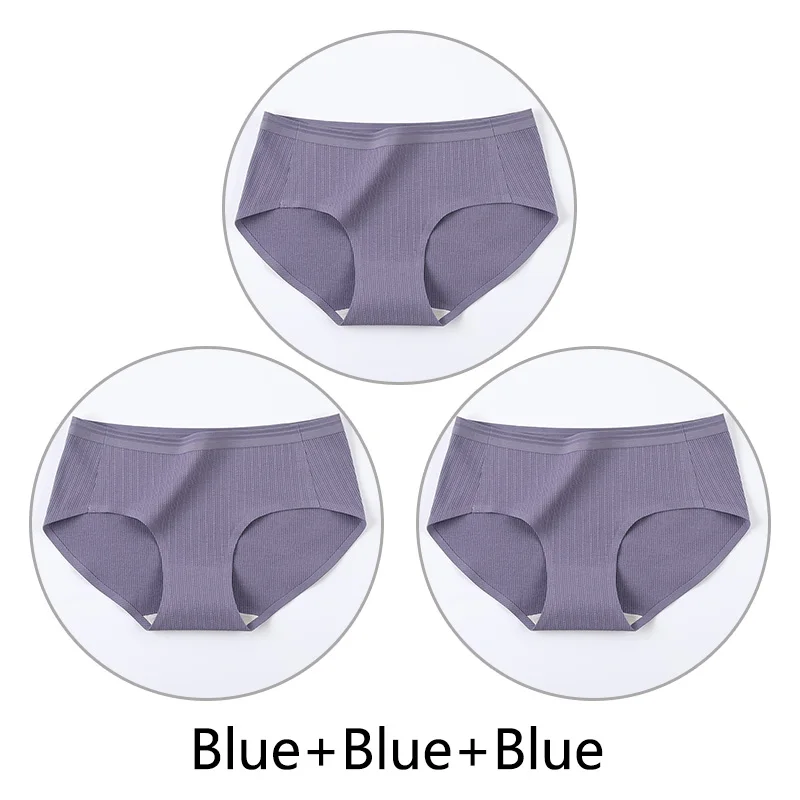 Blue Blue Blue 3 шт. нитки жаккардовые процесс дышащие трусики женские сексуальные хлопковые шорты Бесшовные мягкое нижнее белье m-xl девушки нижнее белье - Цвет: Blue Blue Blue