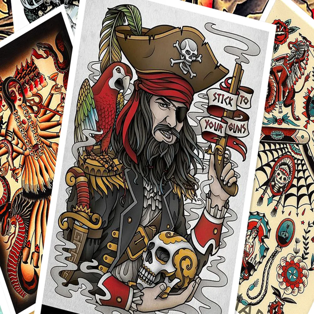 Креативный узор с татуировкой ретро постер из крафт-бумаги HD печать