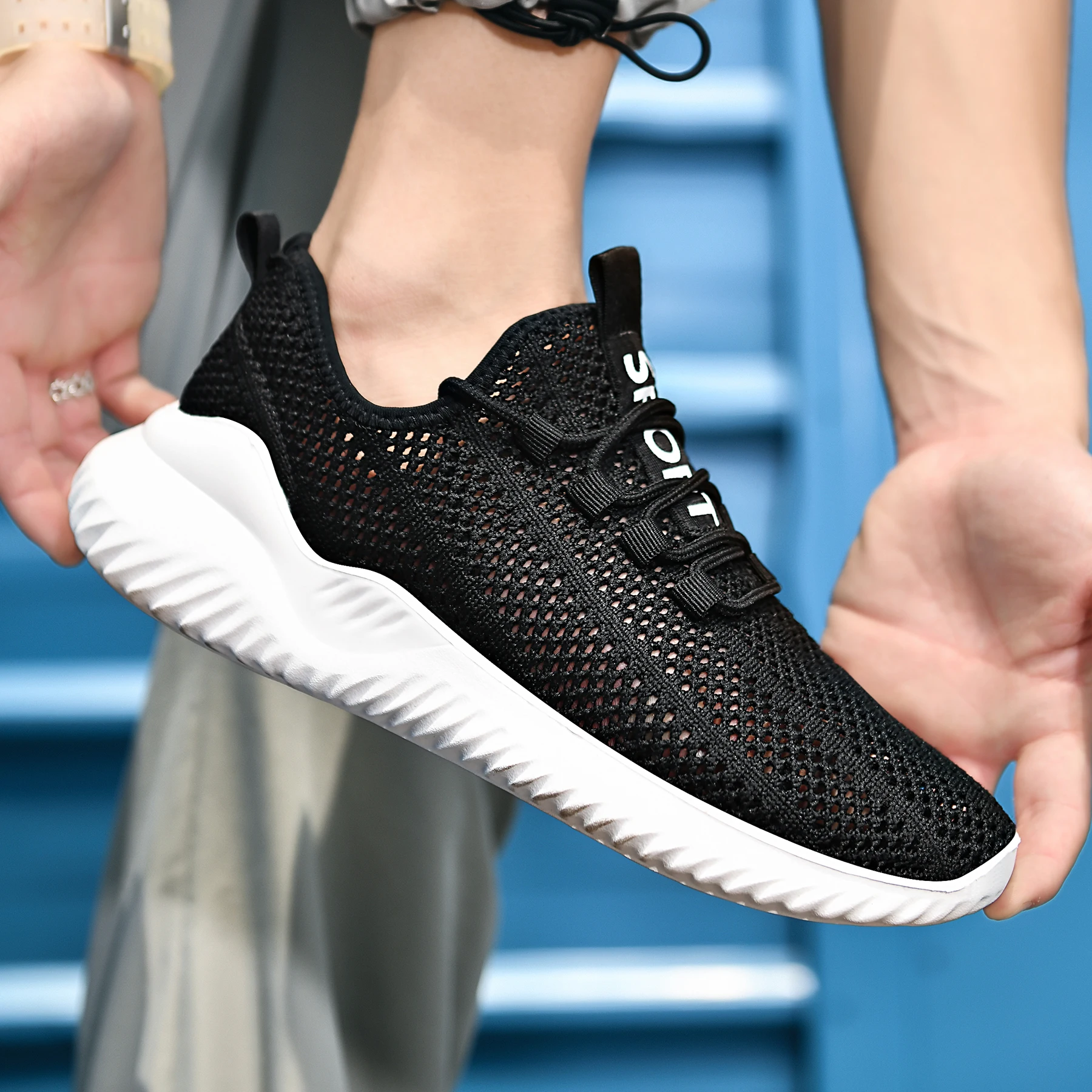 

Mesh Sneakers Casual Leatherette Shoes Summer forMen's Breathable Man Safety Lightweight Luxury Brand Large Size 46 2021