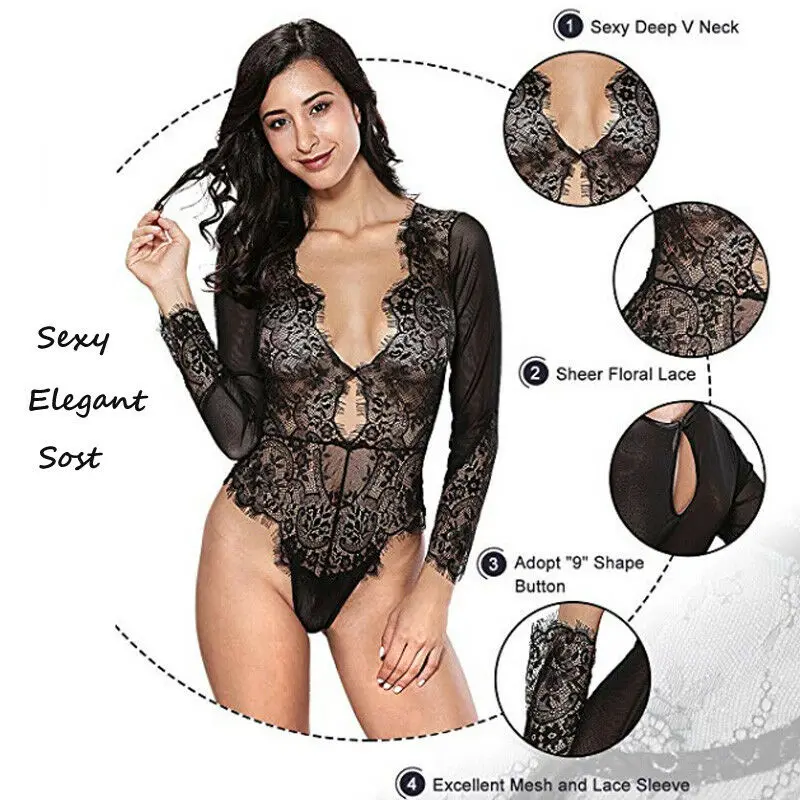 Женский кружевной Короткий комбинезон одежда для сна с длинным рукавом женское