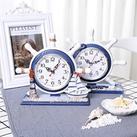 wood anchor clock hanging wall clock mediterranean style ship wheel desk table clock for bedroom living room nautical decor