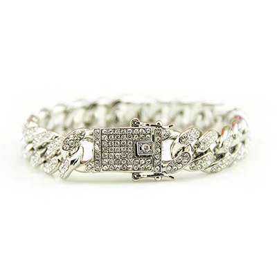 silver Панк Iced Out Bling Полный горный хрусталь США кубинские браслеты-цепочки 12 мм хип хоп серебряные ювелирные изделия Модные Pulseras Para Hombre - Окраска металла: silver