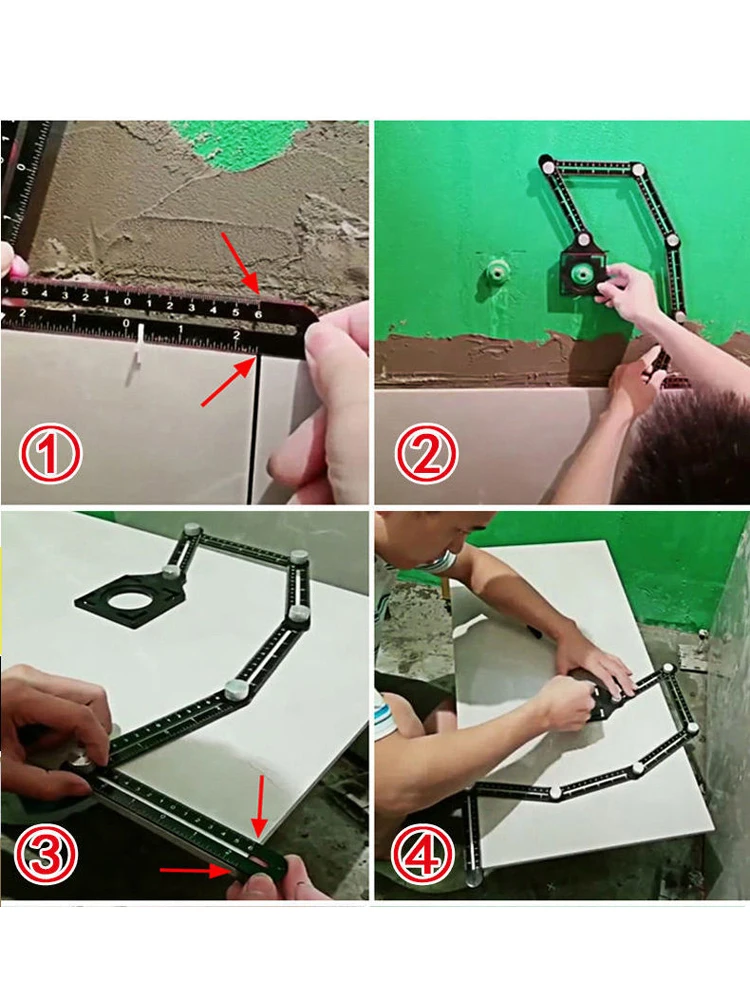 

Opening Hole Locator Multi Angle Measuring Ruler Mud Tile Glass Fixed Punch Universal Angular Fold Aluminum alloy positioner