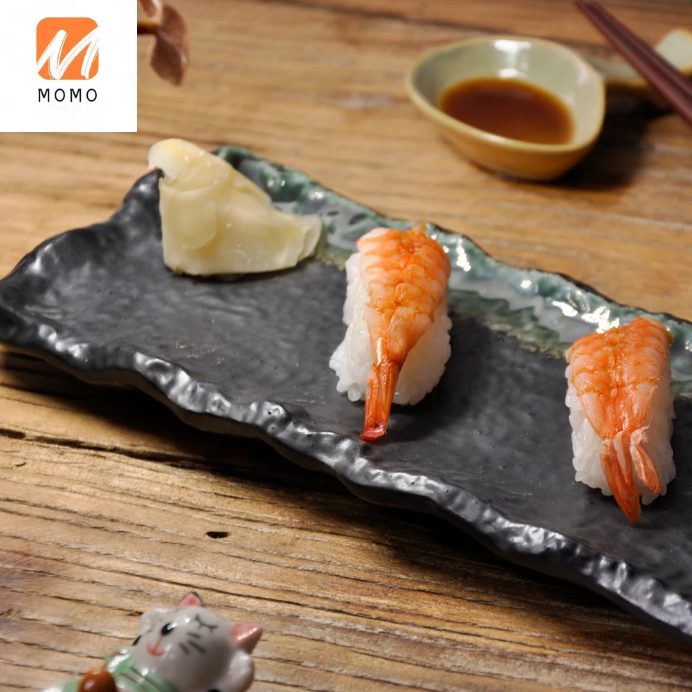 

Retro Japanese-Style Ceramic Plate Hotel Household Sashimi Plate Western Snack Plate Rectangular Stone Pattern Sushi Plate