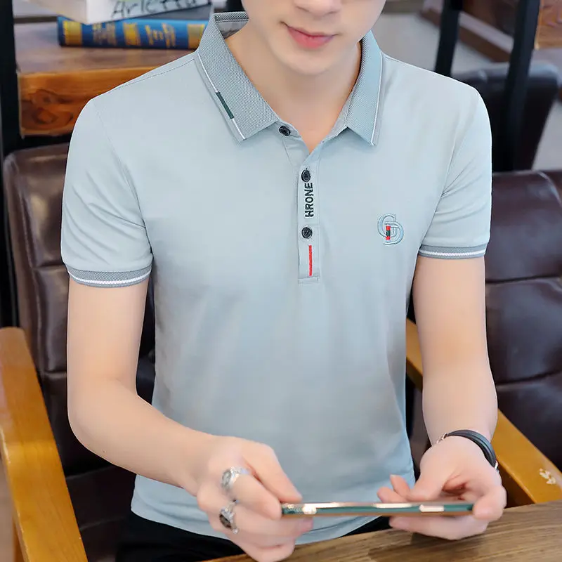 

2021 summer new men's Polo Shirt slim Lapel short sleeve cotton t-shirt men's wear