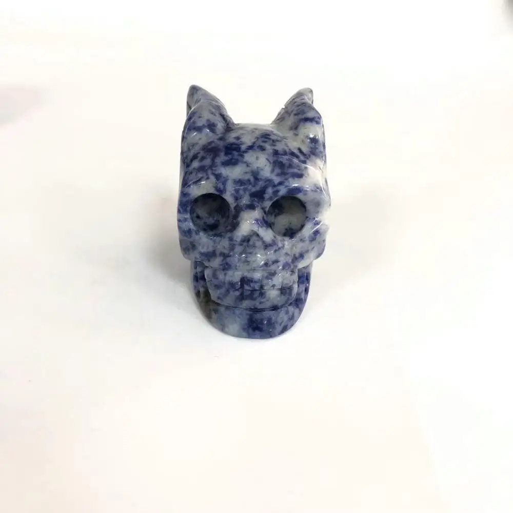 2 дюймовый Sodalite Статуэтка череп ручной резной кристалл крыло Череп для украшения