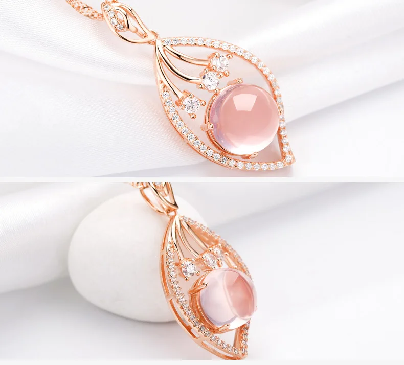 Ожерелье из серебра 925 пробы подвеска натурального розового кварца для женщин