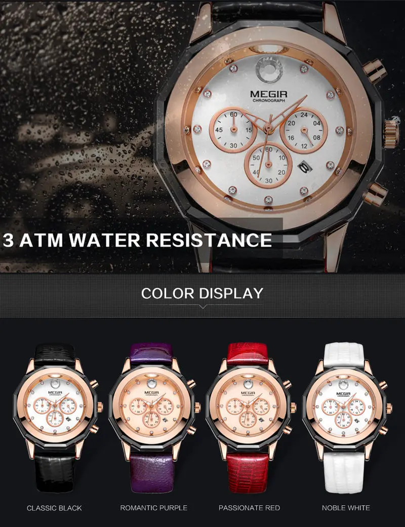 MEGIR женские наручные часы для влюбленных Топ люксовый бренд Хронометр Элегантные
