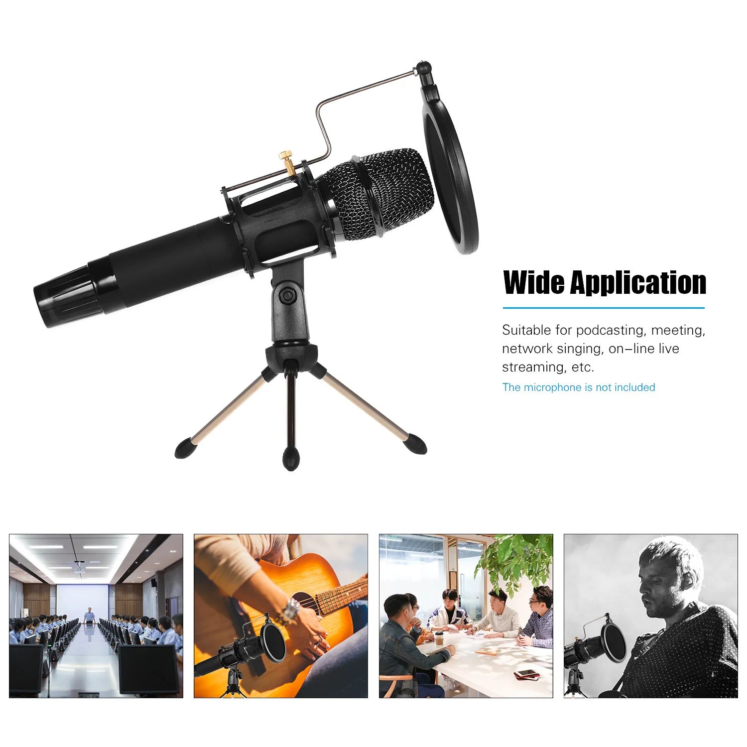Mini Desktop Microphone Stand + Shock Mount Mic Holder Pop Filter Kit for Studio Recording Online Chatting Singing Meeting | Электроника