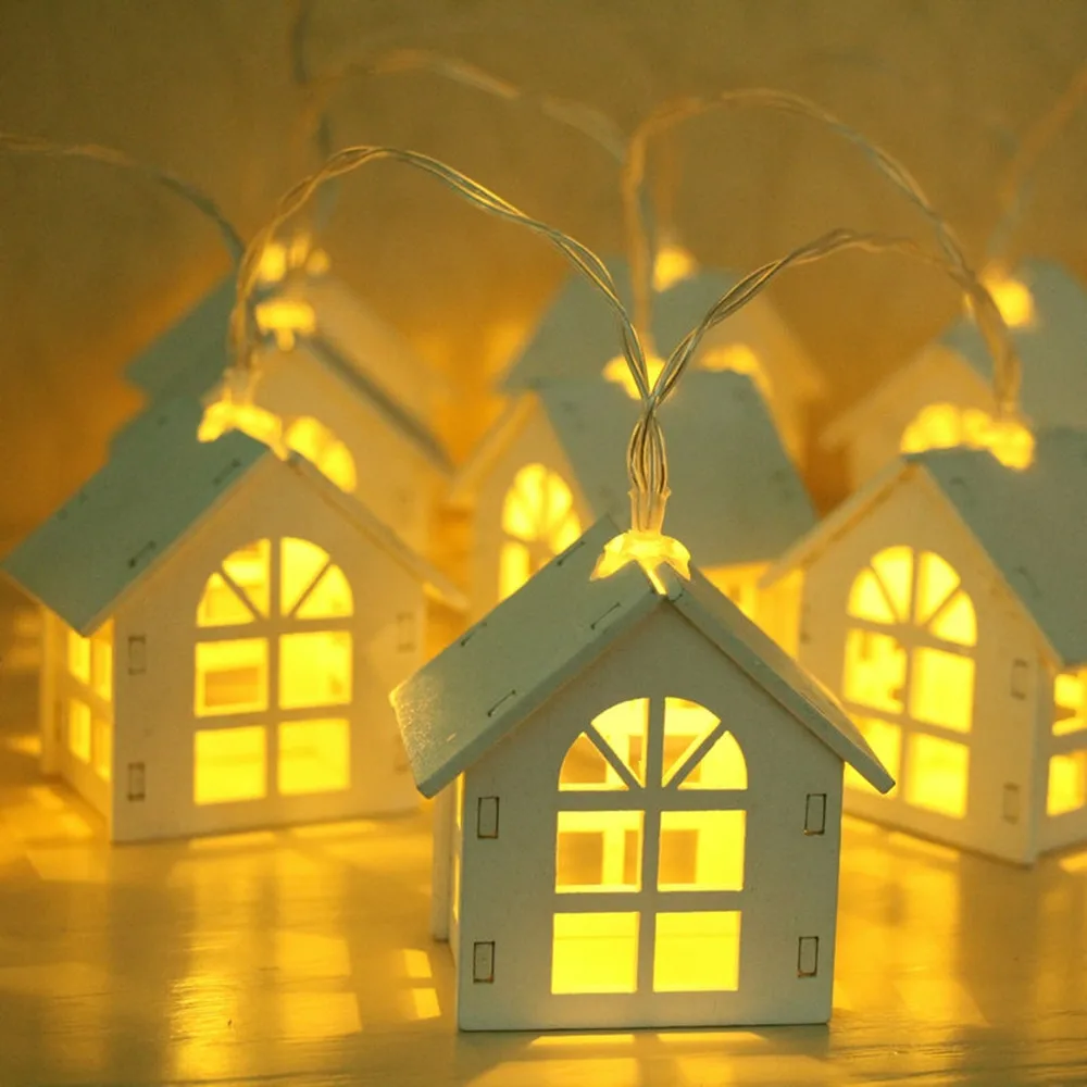 2M 10 LED Wood House Lamp Christmas Decor String Light Garland Holiday New Year Novelty Room Wedding Party DIY Decoration | Лампы и