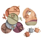 6 шт.компл., детская посуда для кормления, силиконовая тарелка с отсеком для пищевых продуктов, нагрудник, ложка, вилка, нескользящая присоска, подарок для ребенка