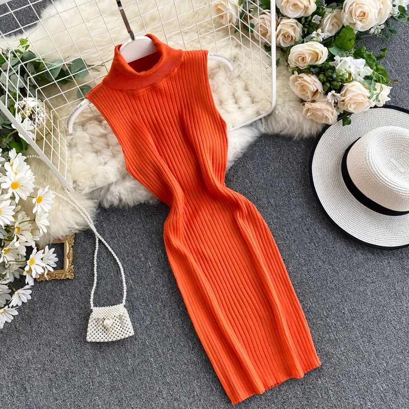 Женское облегающее мини-платье без рукавов с высоким воротом Vestido новое