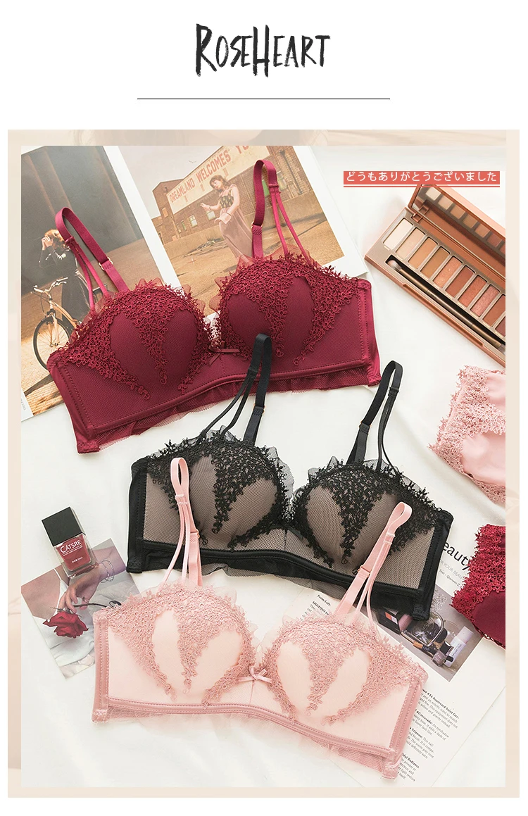 Roseheart, женские модные красные розовые сексуальные комплекты нижнего белья, бюстгальтеры с подкладкой, комплекты беспроводного бюстгальтера, хлопковые трусики, женское нижнее белье, набор A B