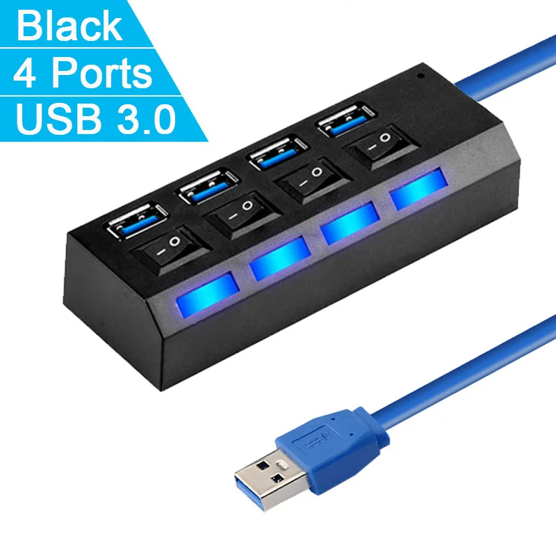 USB 3,0 концентратор 2,0 концентратор Мульти USB разветвитель 4/7 порт расширитель несколько USB 3 Hab USB3.0 концентратор с переключателем для ПК - Цвет: 4 Ports Black 3.0