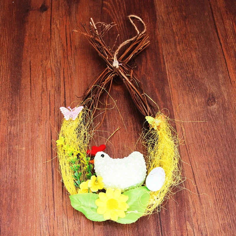 

Colorful Easter Egg Wreath Garland Fake Chicken Coop Artificial Plant Branches Hanging Foam Door Hanger for Wall Window Farmhou