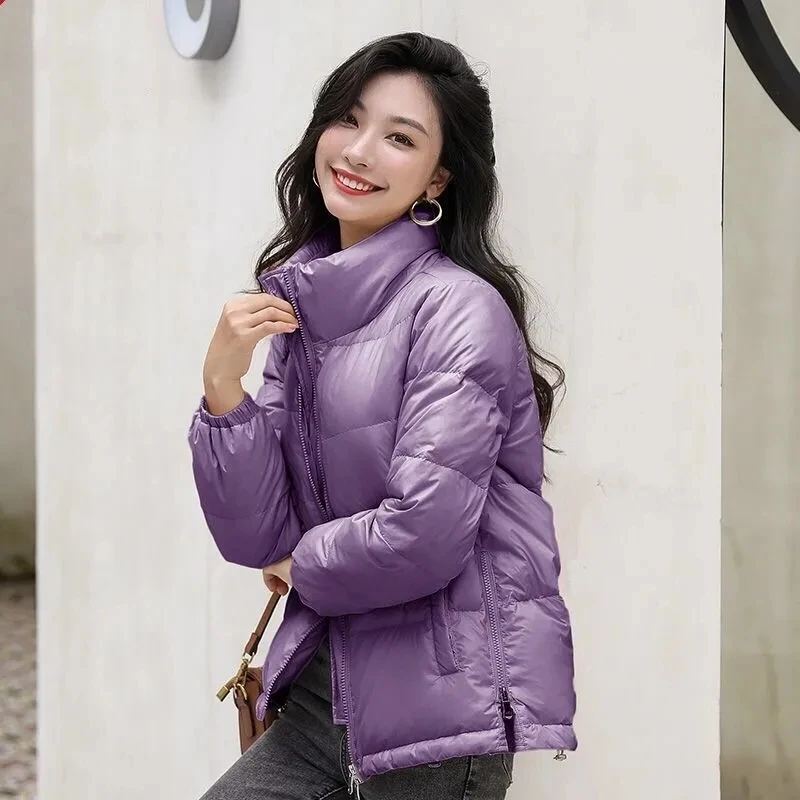 Autumn Winter Stand Collar Parkas 2021 New Women Glossy Cotton Down Parkas Casual Long Sleeve Jacket Warm Waterproof Outwear