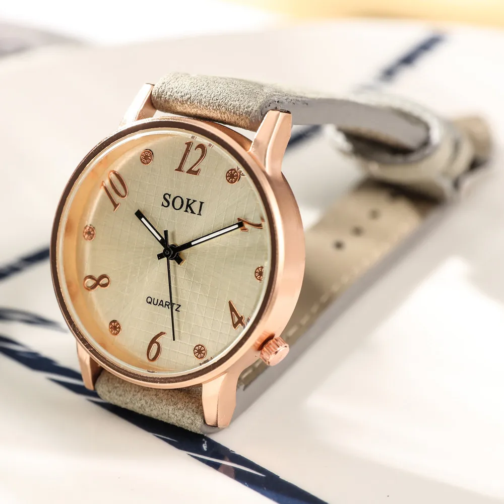 Модные простые женские часы повседневные кварцевые наручные с кожаным ремешком